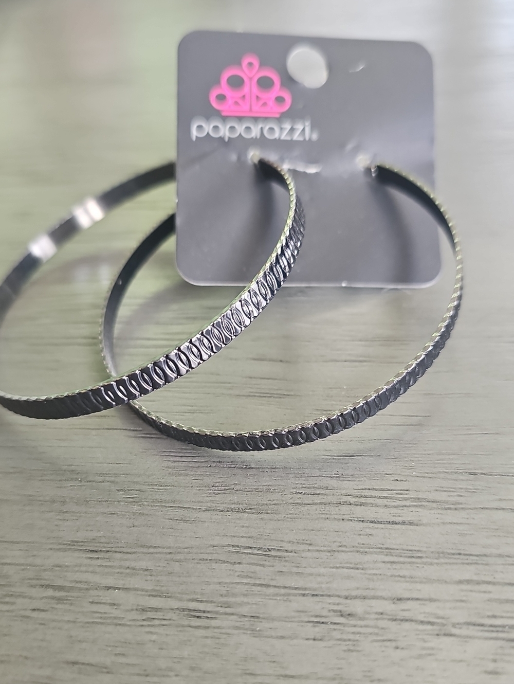 Paparazzi Black Textured Thin Hoop Earrings